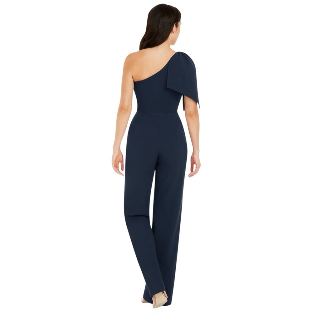 DRESS THE POPULATION Tiffany One Shoulder Bow Jumpsuit Navy Blue XL NWT $248 - Picture 2 of 9